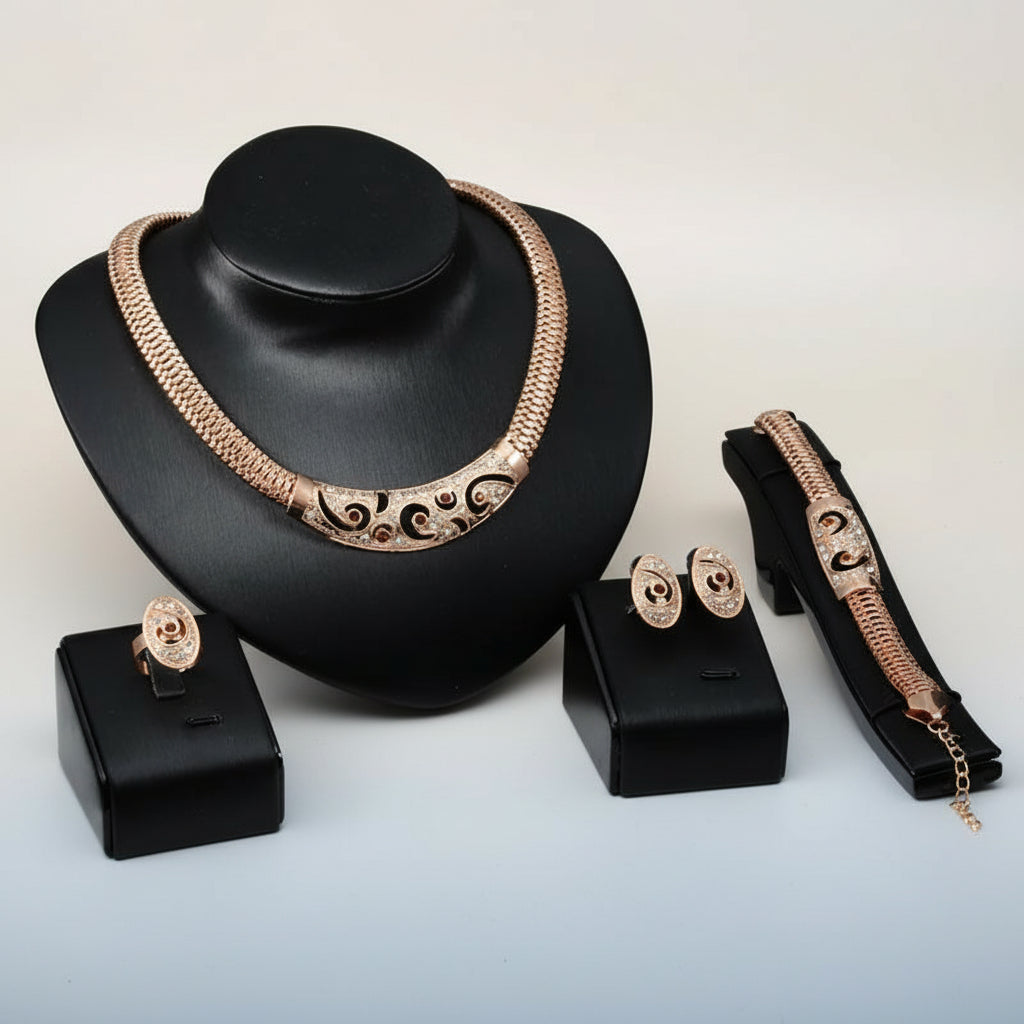 KAVİO Punk Jewelry Set Necklace Earrings Bracelet Ring Jewelry Four Piece Set