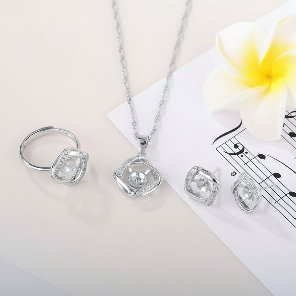 KAVİO Inlaid Pearl Necklace Pendant S925 Silver Set Women's Earrings Ring Silver Accessories