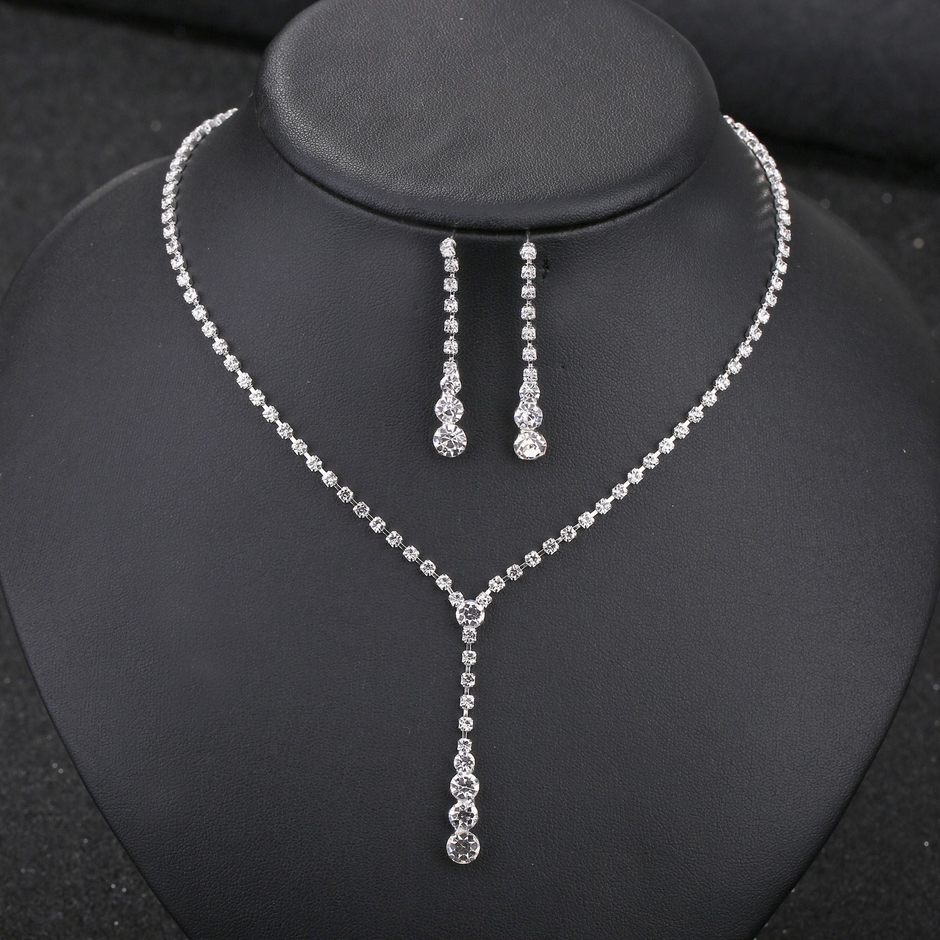 KAVİO Silver Water Drop Necklace Earrings Two-piece Set Combination