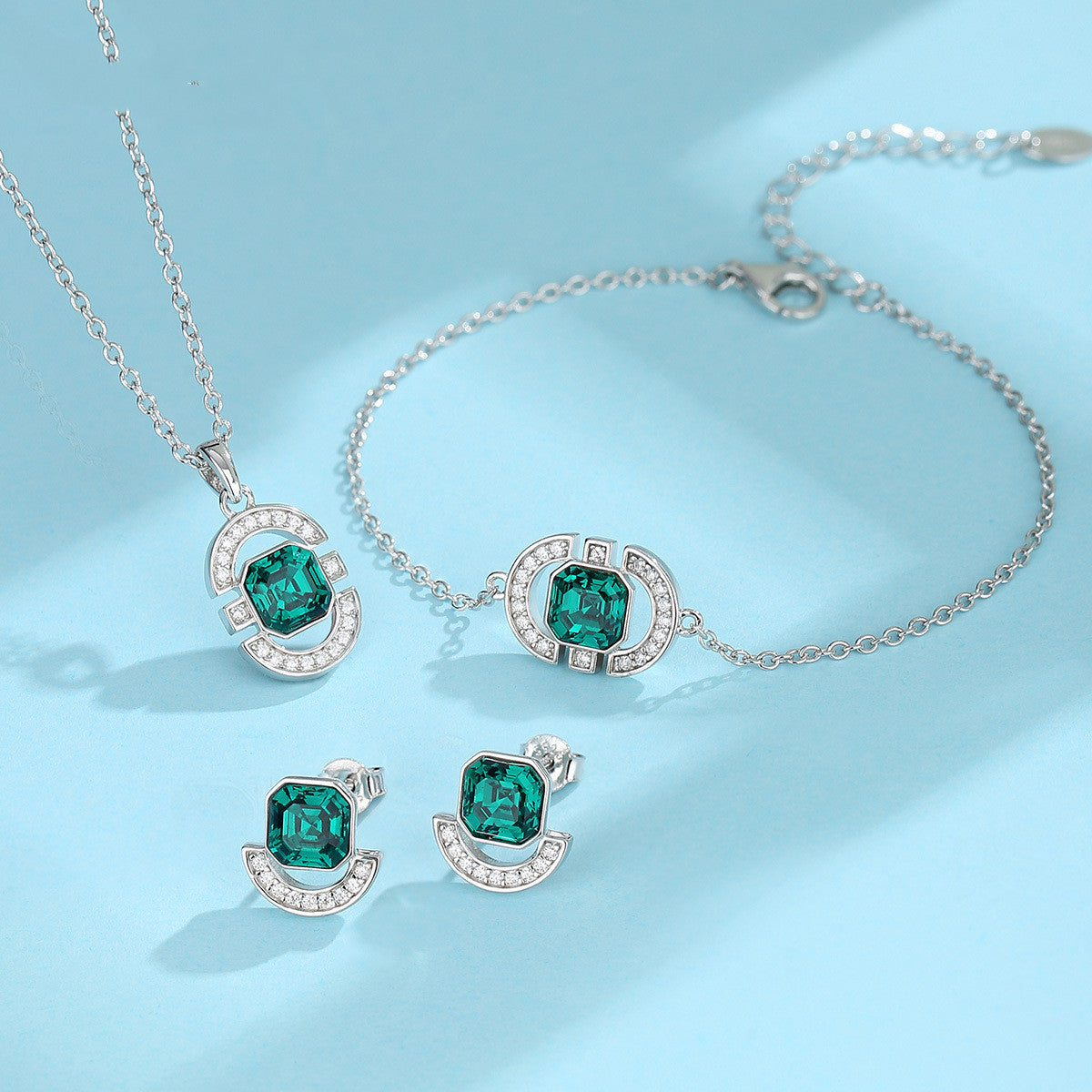 KAVİO Necklace S925 Sterling Silver Square Jewelry Set