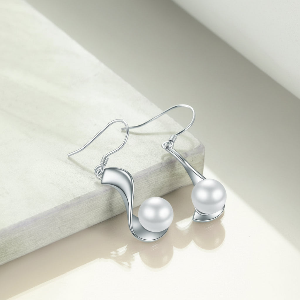 KAVİO Sterling Silver Pearl Earrings Dangle Drop Earrings Fine Jewelry for Women 8mm Pearl