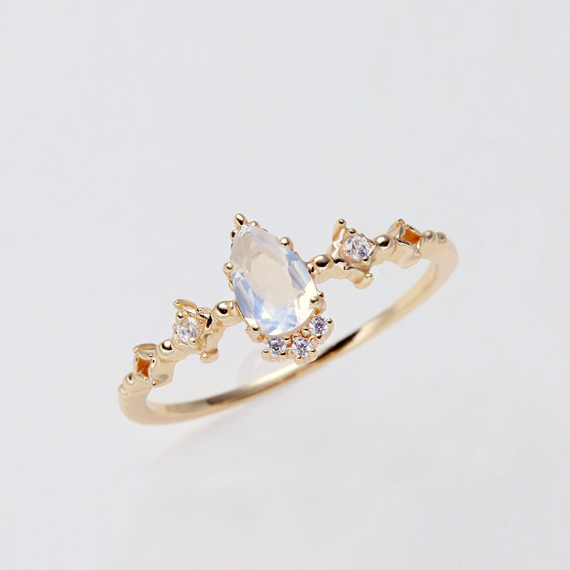KAVİO S925 Gold Plated Moonstone Thin Ring Women's Ring