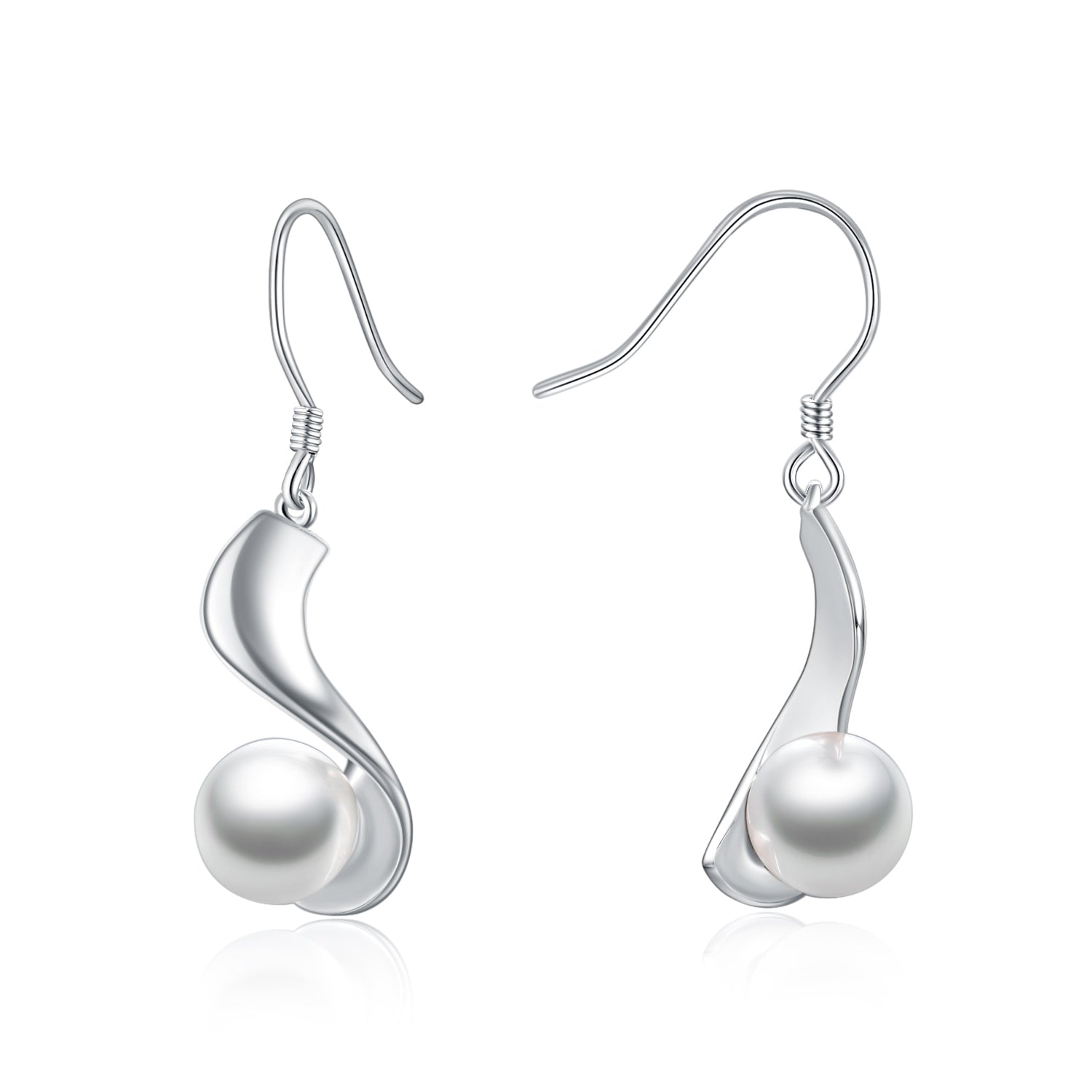 KAVİO Sterling Silver Pearl Earrings Dangle Drop Earrings Fine Jewelry for Women 8mm Pearl