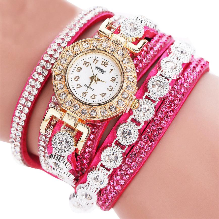 KAVİO Relogio masculino Women Quartz Women PU Leather Rhinestone Watch Bracelet Watches