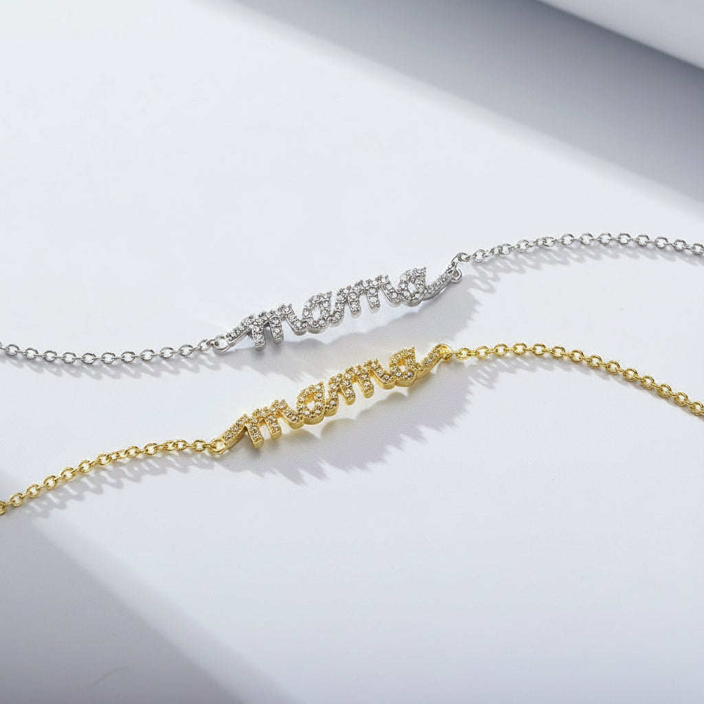 KAVİO Women's 925 Sterling Silver Zircon Alphabet Mama Bracelet