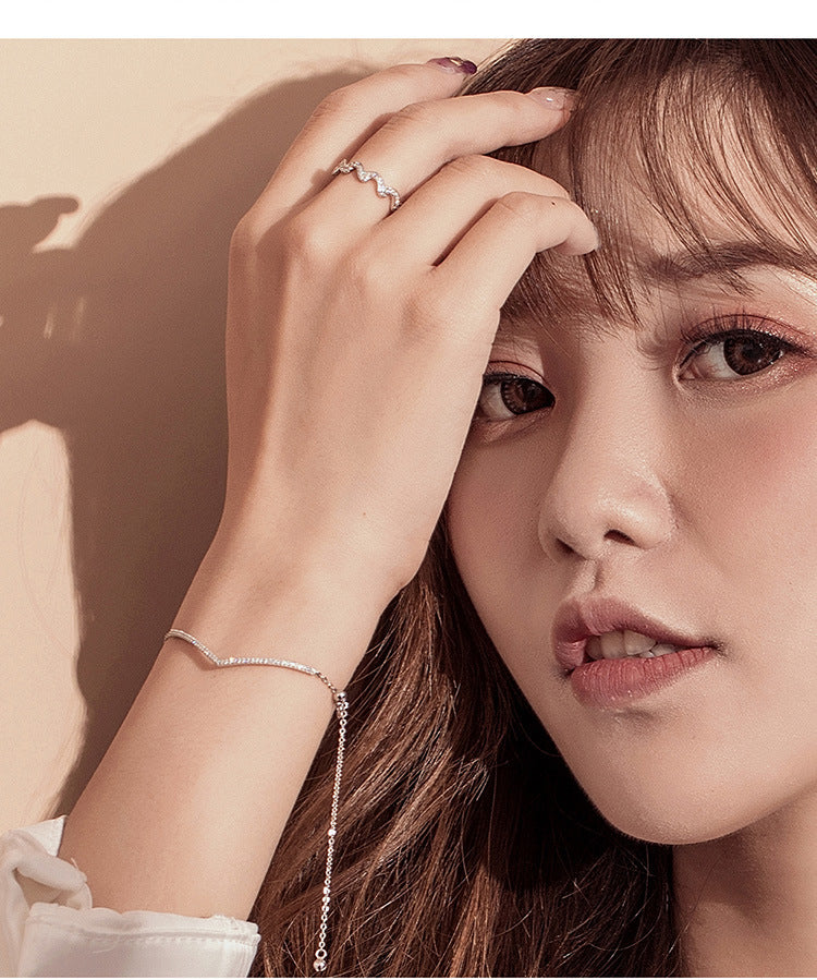 KAVİO 925 Sterling Silver Bracelet Ladies Triumphant European And American Simple Style Platinum-Plated Silver Bracelet