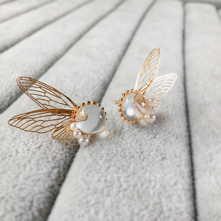 KAVİO 925 silver golden feather earrings