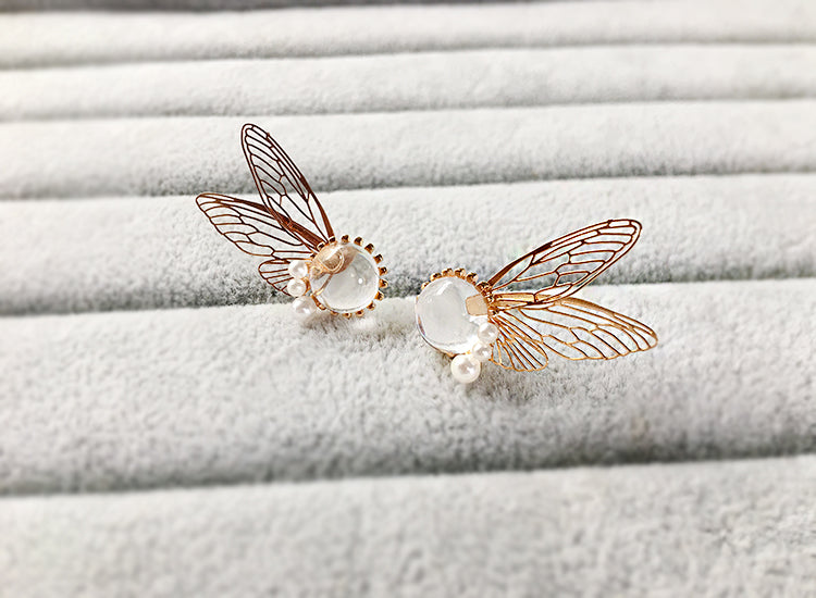 KAVİO 925 silver golden feather earrings