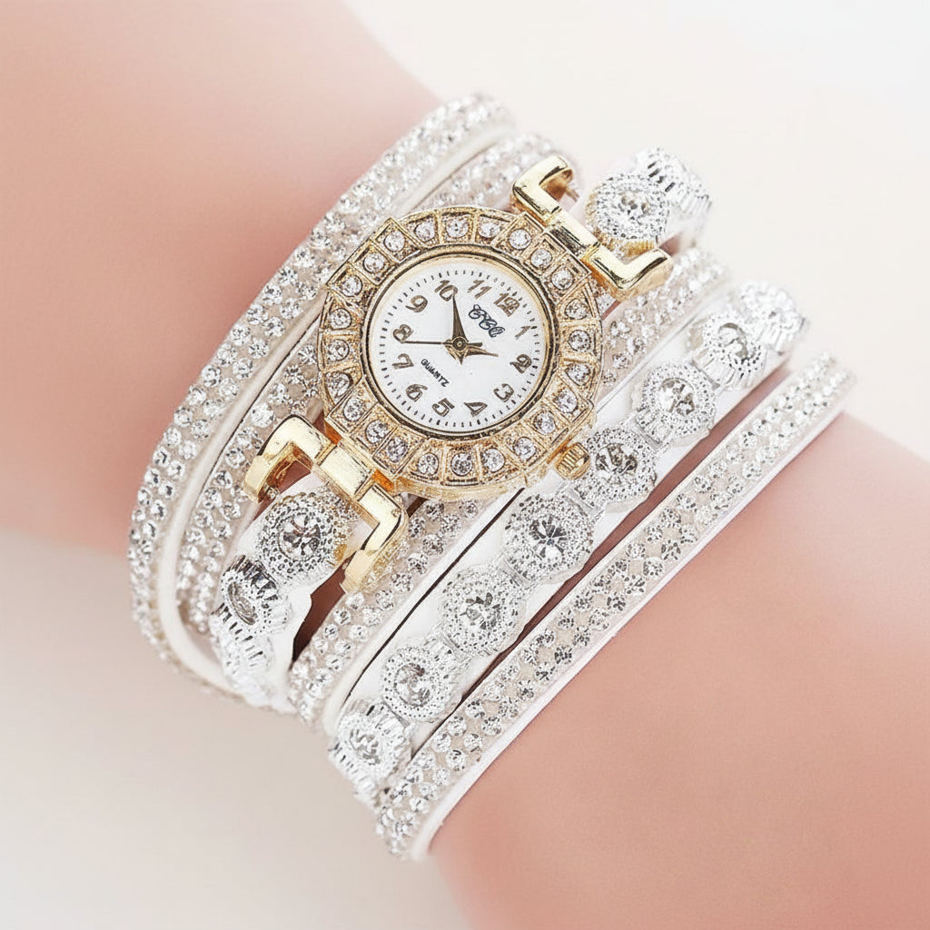 KAVİO Relogio masculino Women Quartz Women PU Leather Rhinestone Watch Bracelet Watches