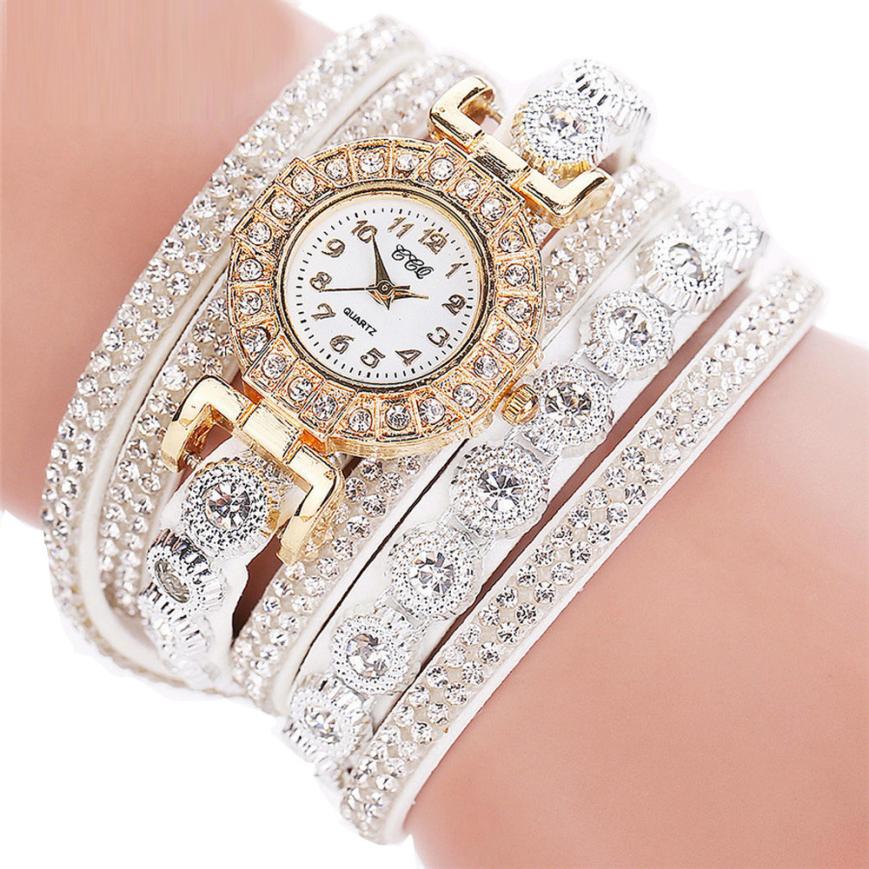 KAVİO Relogio masculino Women Quartz Women PU Leather Rhinestone Watch Bracelet Watches