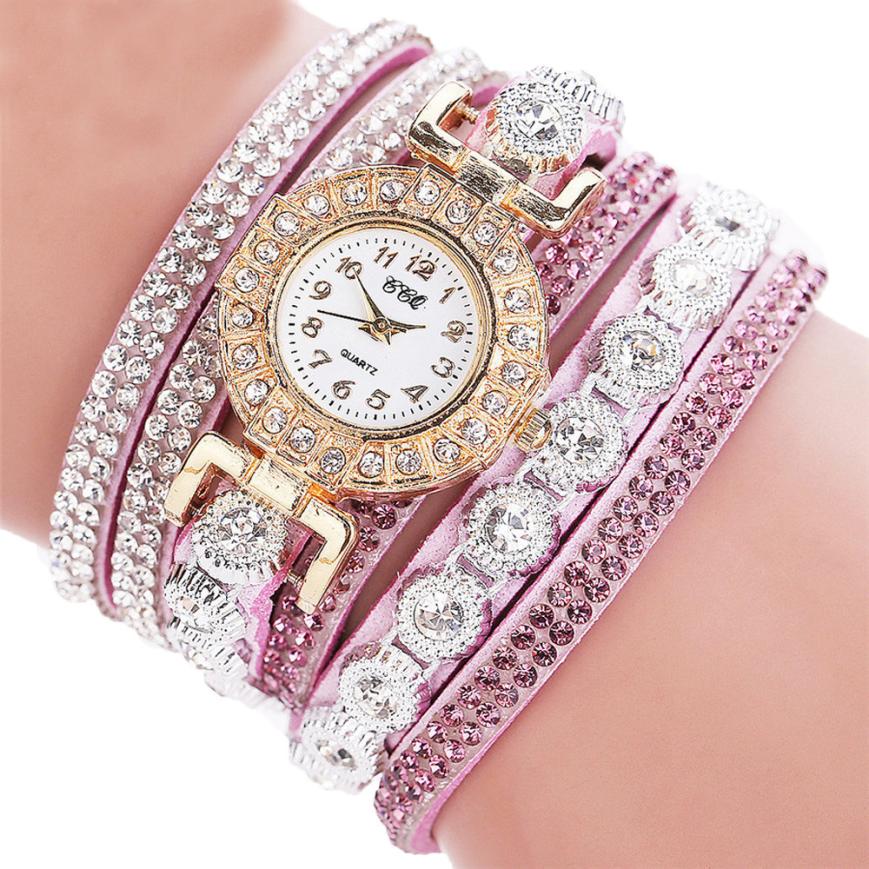 KAVİO Relogio masculino Women Quartz Women PU Leather Rhinestone Watch Bracelet Watches