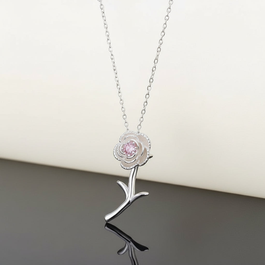 KAVİO Sterling Silver 925 Cherry Blossom Necklace Women's Sweet Ins Versatile Collar Chain Jewelry