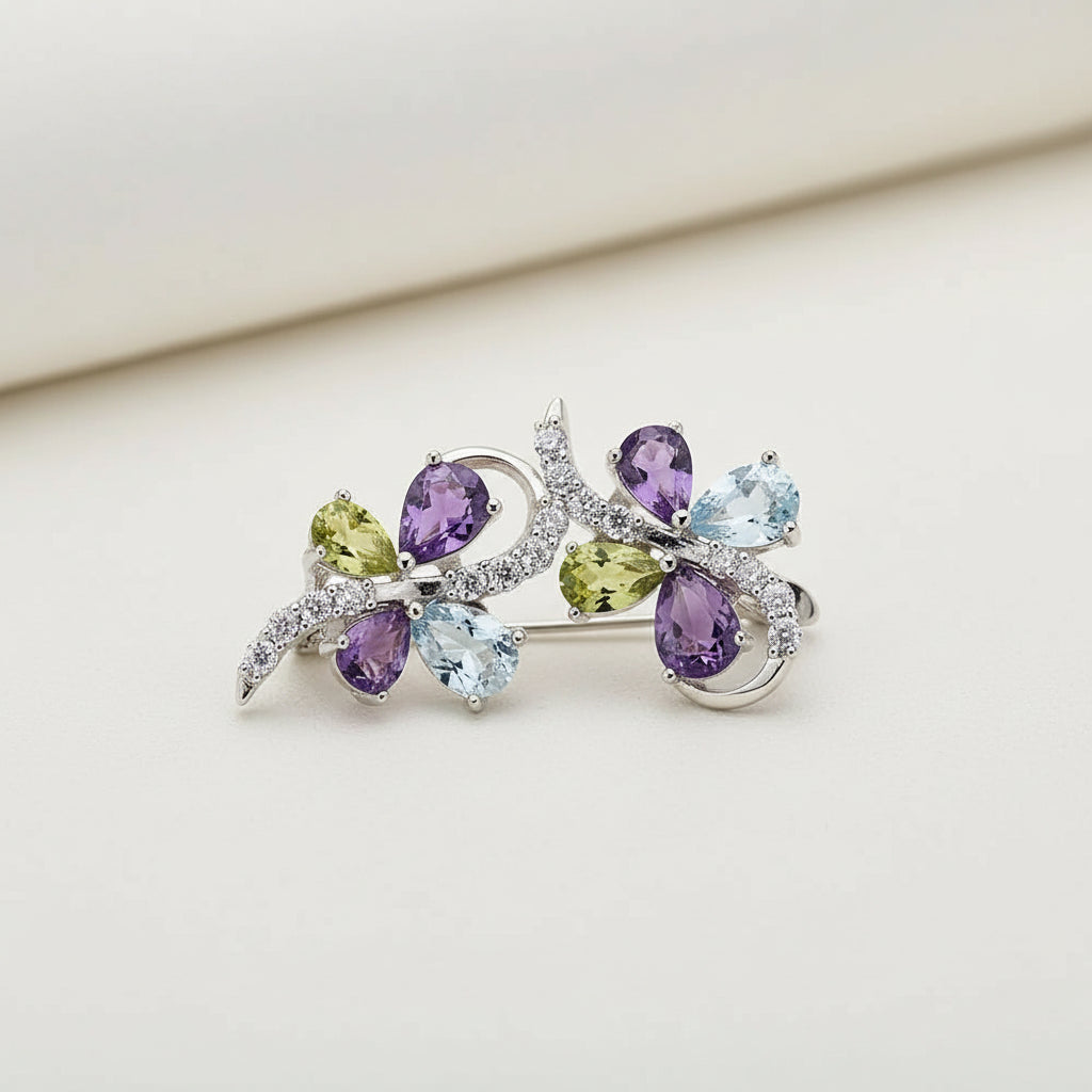KAVİO Butterfly-shaped Gem 925 Silver Earrings