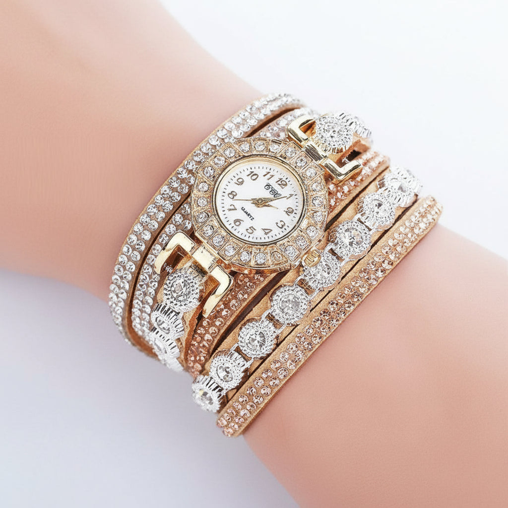 KAVİO Relogio masculino Women Quartz Women PU Leather Rhinestone Watch Bracelet Watches