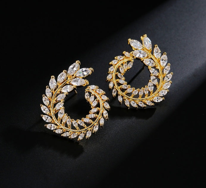 Kavio New willow-shaped earrings Micro-inlaid AAA zircon Simple fashion ladies earrings earrings
