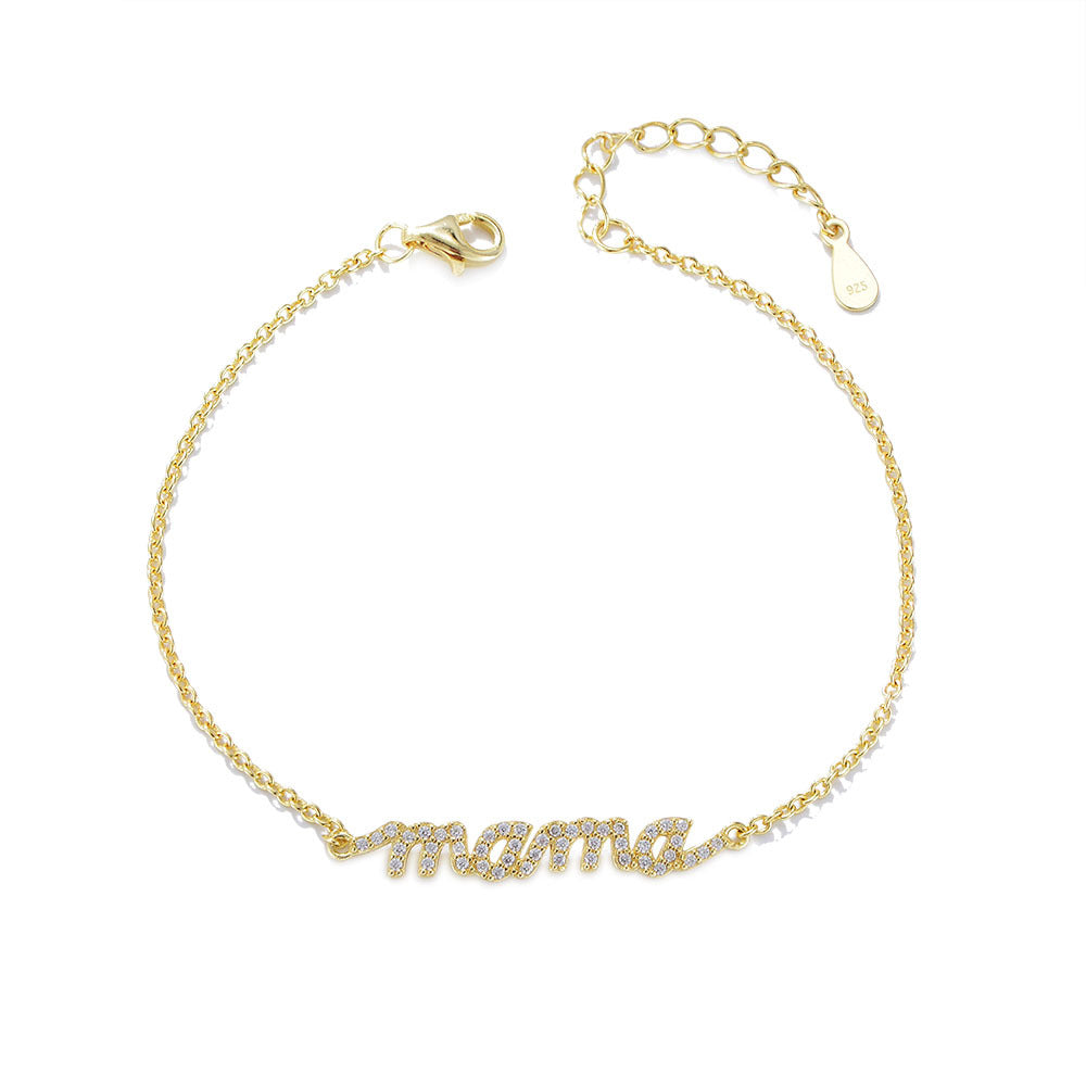 KAVİO Women's 925 Sterling Silver Zircon Alphabet Mama Bracelet