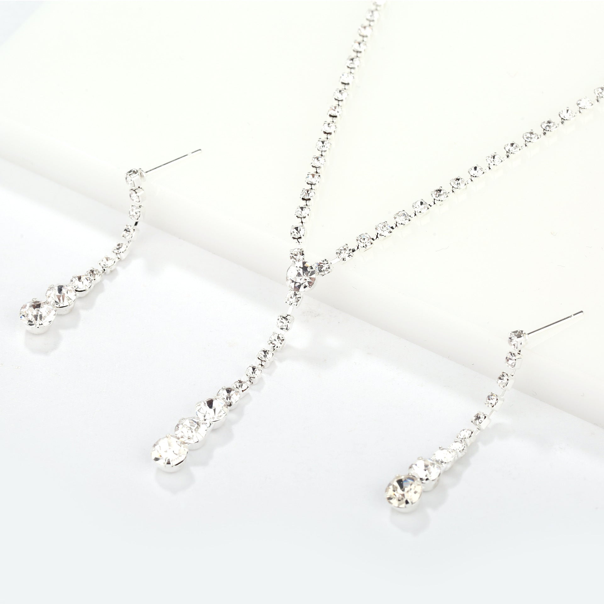 KAVİO Silver Water Drop Necklace Earrings Two-piece Set Combination