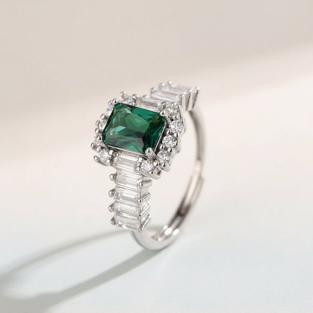 Kavio Square Emerald Open-end Zircon Ring
