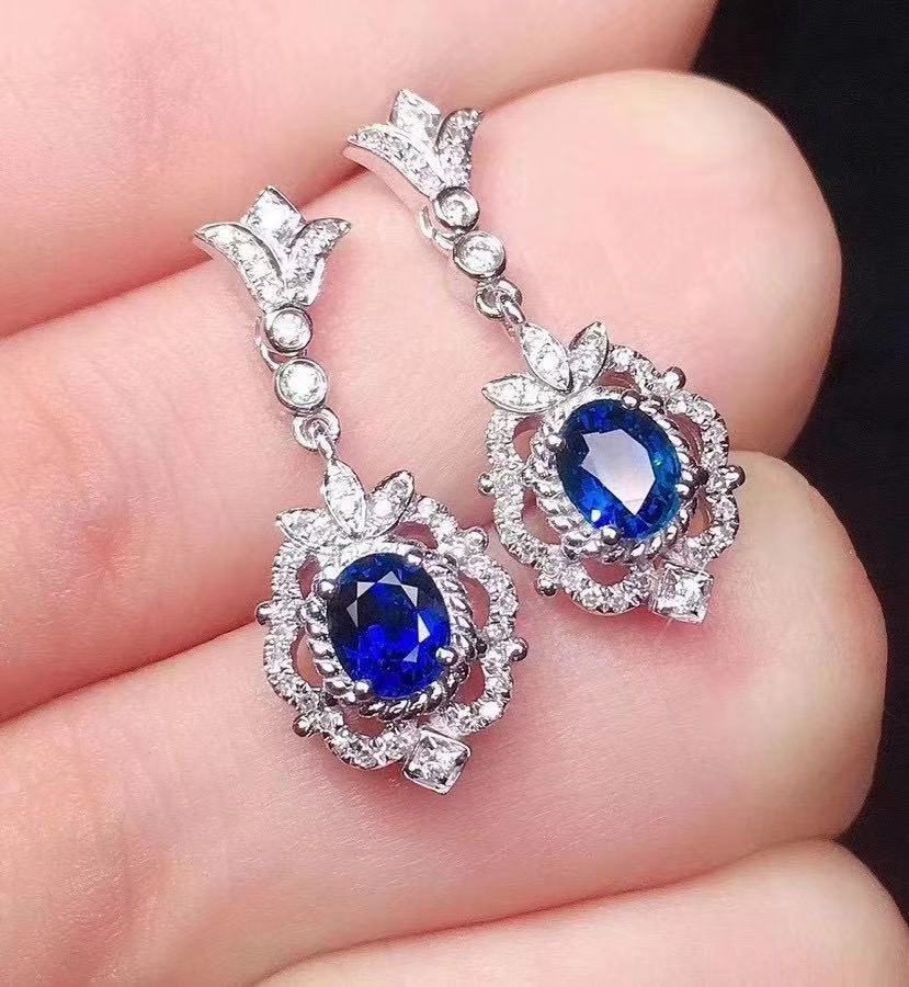 KAVİO Natural Sapphire 925 Silver Inlaid Earrings