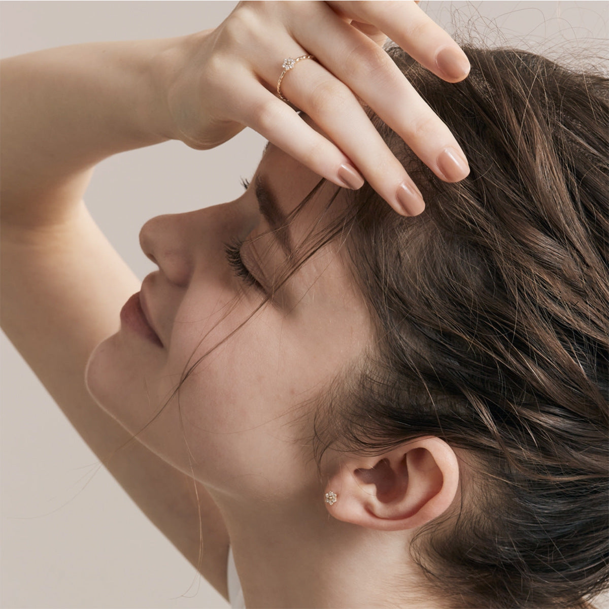 KAVİO Fresh Sweet And Simple Flower Set Sterling Silver Ring Necklace