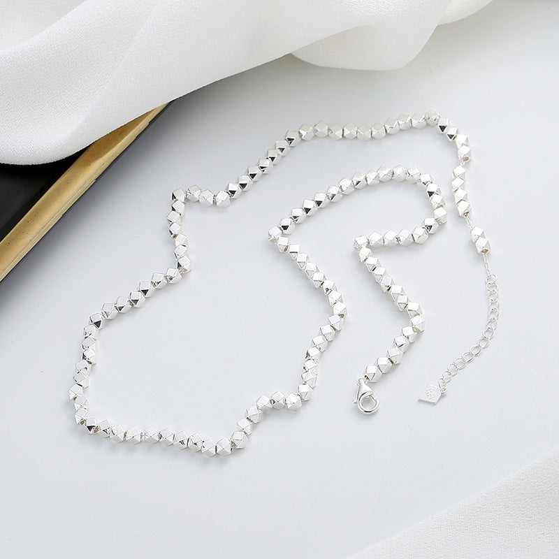 KAVİO S925 Sterling Silver Irregular Broken Silver Necklace Bracelet Set