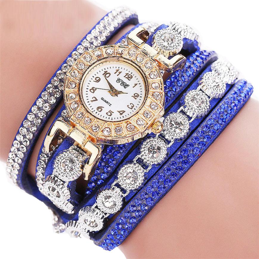 KAVİO Relogio masculino Women Quartz Women PU Leather Rhinestone Watch Bracelet Watches