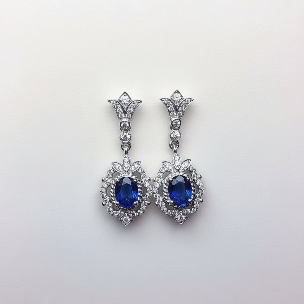 KAVİO Natural Sapphire 925 Silver Inlaid Earrings