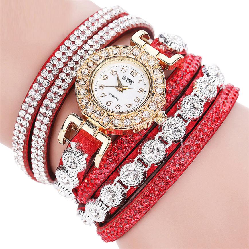KAVİO Relogio masculino Women Quartz Women PU Leather Rhinestone Watch Bracelet Watches