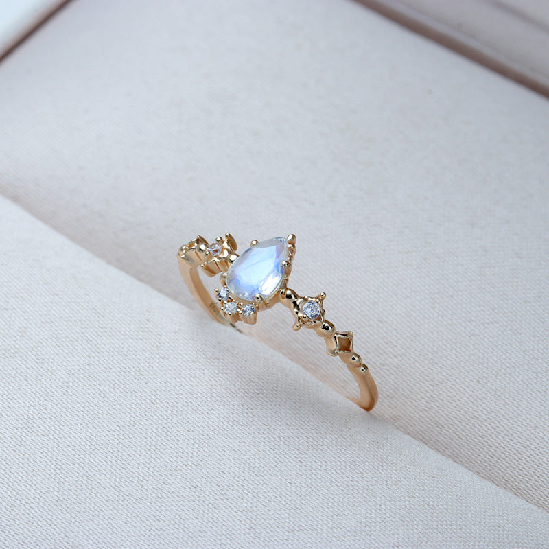 KAVİO S925 Gold Plated Moonstone Thin Ring Women's Ring