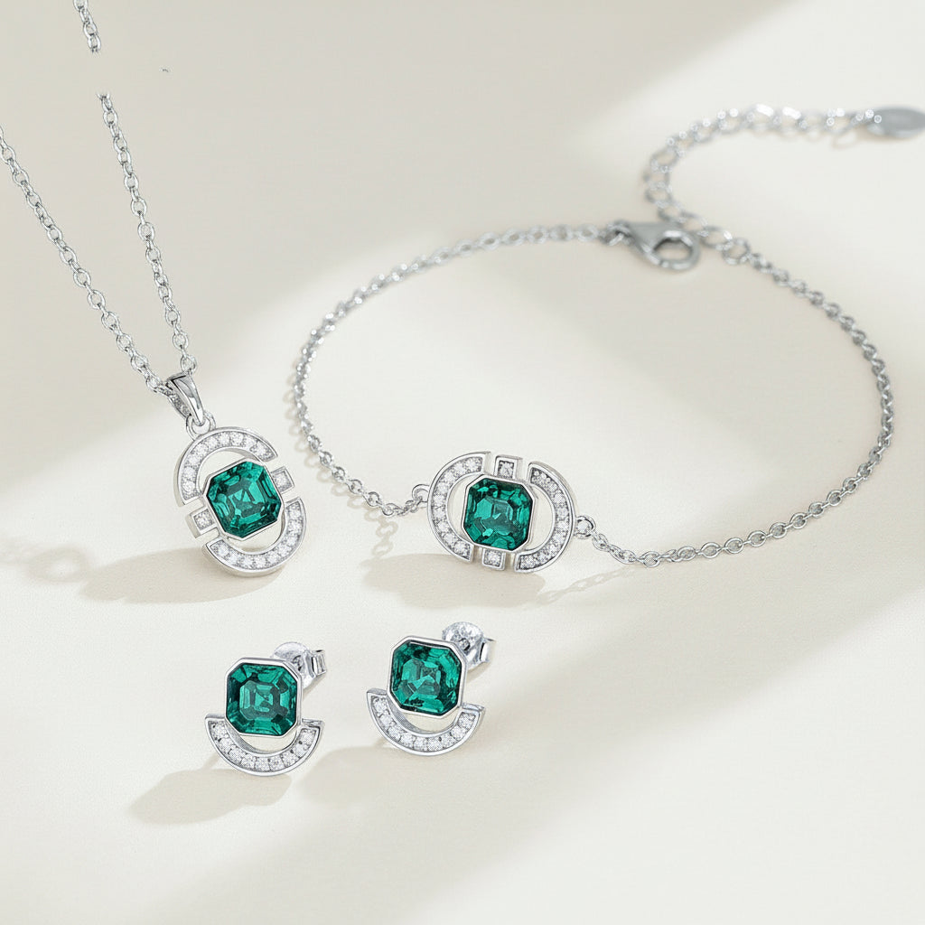 KAVİO Necklace S925 Sterling Silver Square Jewelry Set