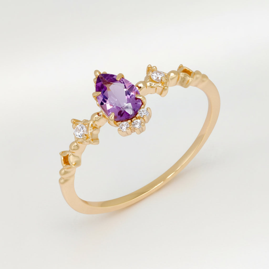 KAVİO S925 Gold Plated Moonstone Thin Ring Women's Ring