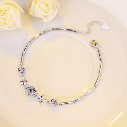 KAVİO The Qixi Festival Valentine Jewelry S925 Sterling Silver Bracelet Fashion Jewelry Silver Bracelet New Heart-shaped Clover
