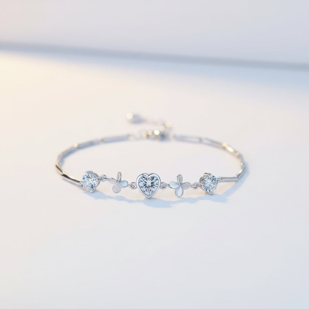 KAVİO The Qixi Festival Valentine Jewelry S925 Sterling Silver Bracelet Fashion Jewelry Silver Bracelet New Heart-shaped Clover