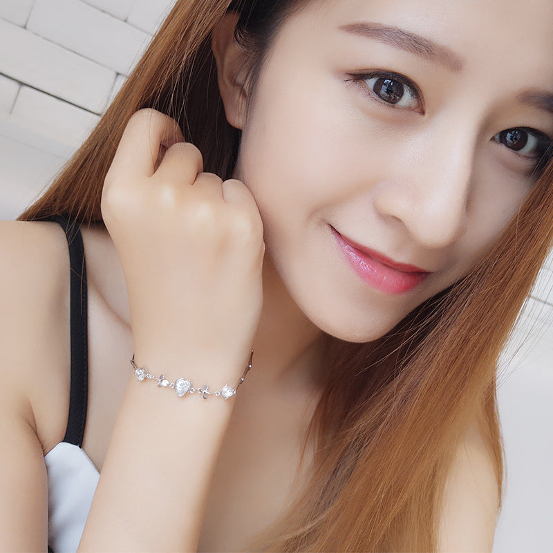 KAVİO The Qixi Festival Valentine Jewelry S925 Sterling Silver Bracelet Fashion Jewelry Silver Bracelet New Heart-shaped Clover