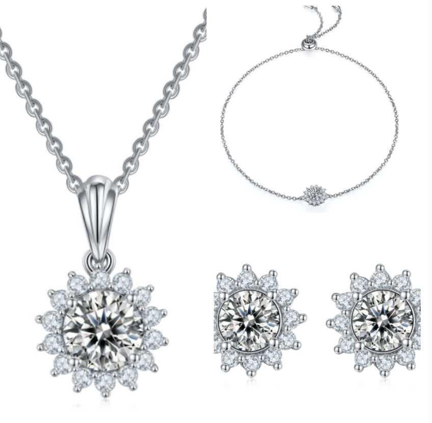 KAVİO 925 Silver Necklace Earring Bracelet Three Piece Set