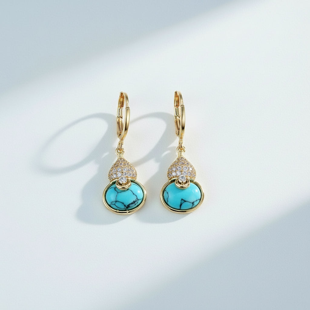 KAVİO Retro Affordable Luxury Fashion Turquoise Gourd Earrings Premium Earrings And Necklace Set