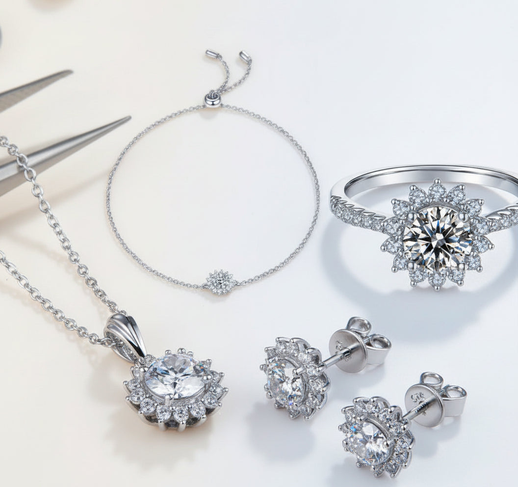 KAVİO 925 Silver Necklace Earring Bracelet Three Piece Set