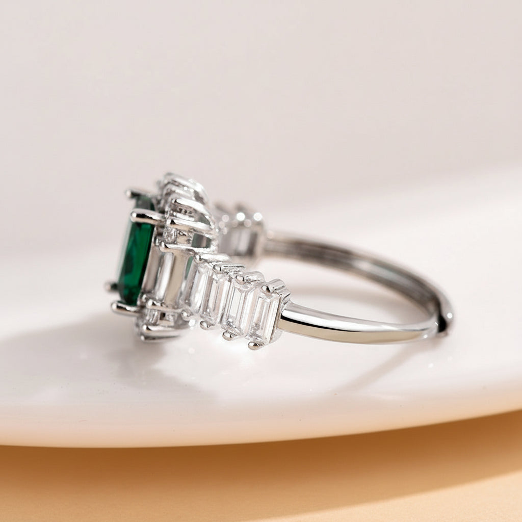 Kavio Square Emerald Open-end Zircon Ring