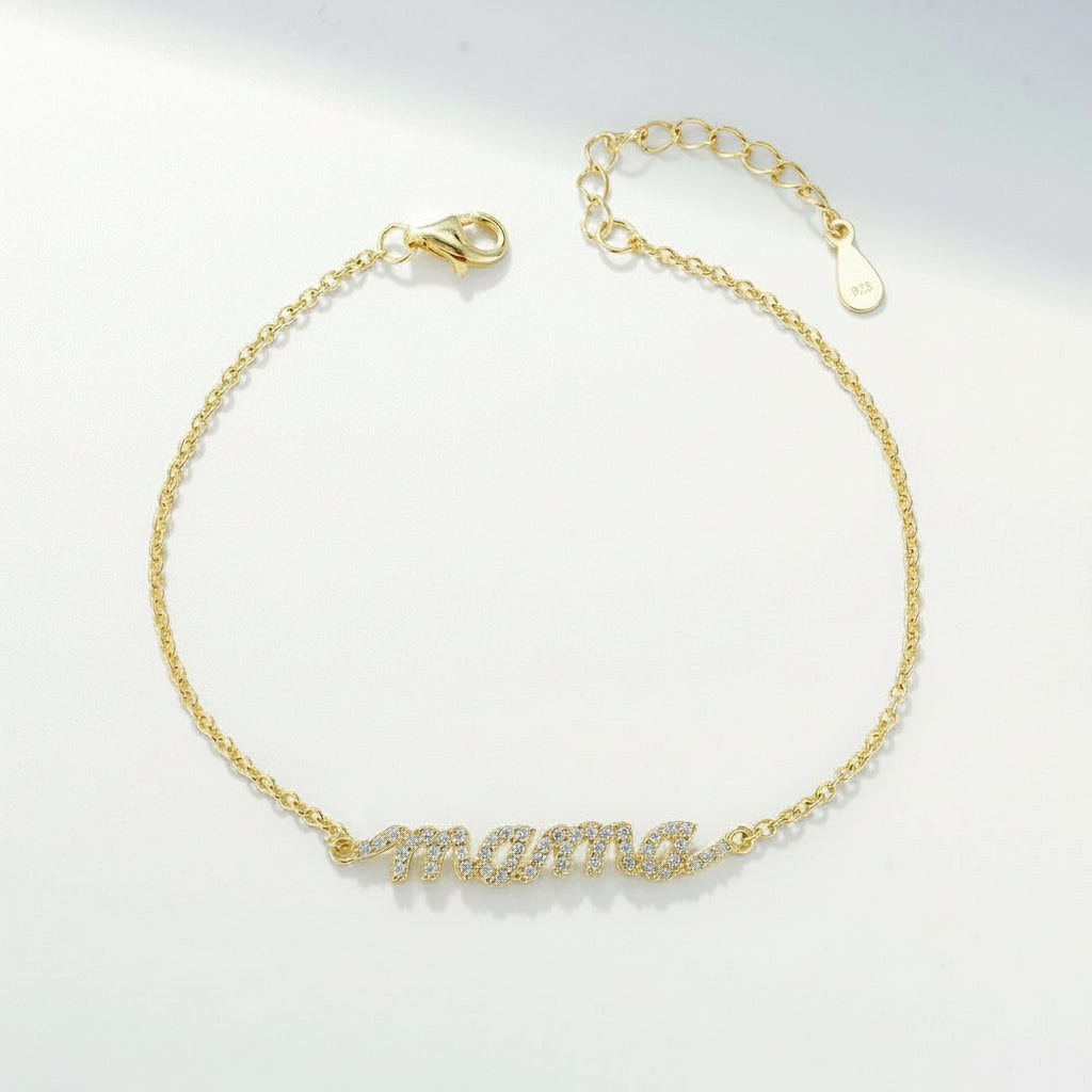 KAVİO Women's 925 Sterling Silver Zircon Alphabet Mama Bracelet