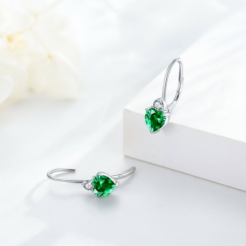 KAVİO 925 Sterling Silver Hypoallergenic Heart Zirconia Earrings Birthstone Jewelry for Women