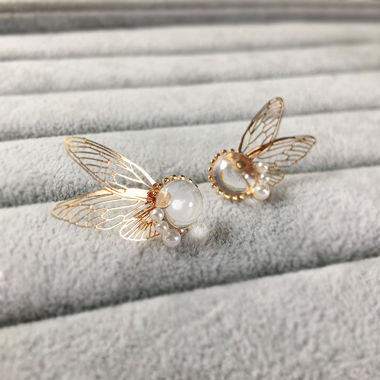 KAVİO 925 silver golden feather earrings