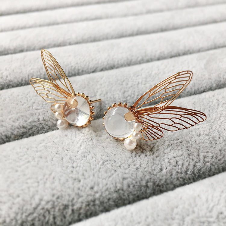 KAVİO 925 silver golden feather earrings