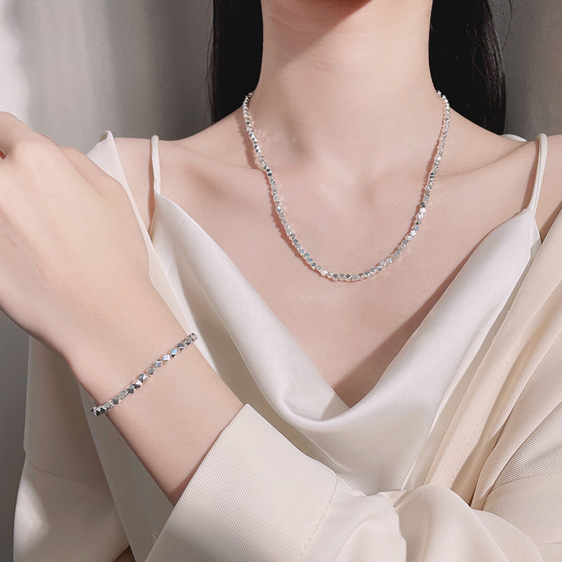 KAVİO S925 Sterling Silver Irregular Broken Silver Necklace Bracelet Set