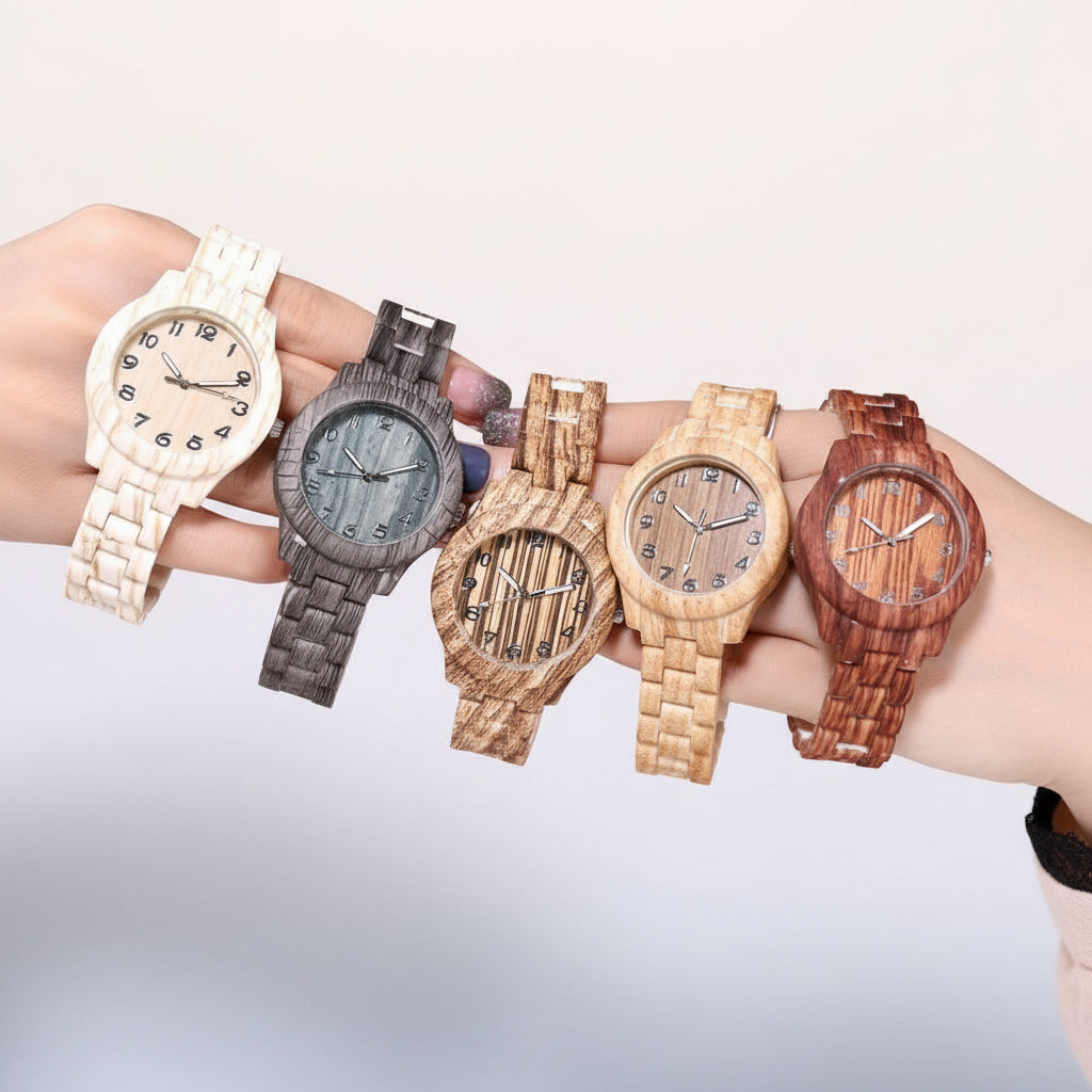 KAVİO Bamboo Pattern Fashion Numbers Creative Men's And Women's Watches