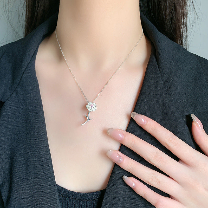 KAVİO Sterling Silver 925 Cherry Blossom Necklace Women's Sweet Ins Versatile Collar Chain Jewelry