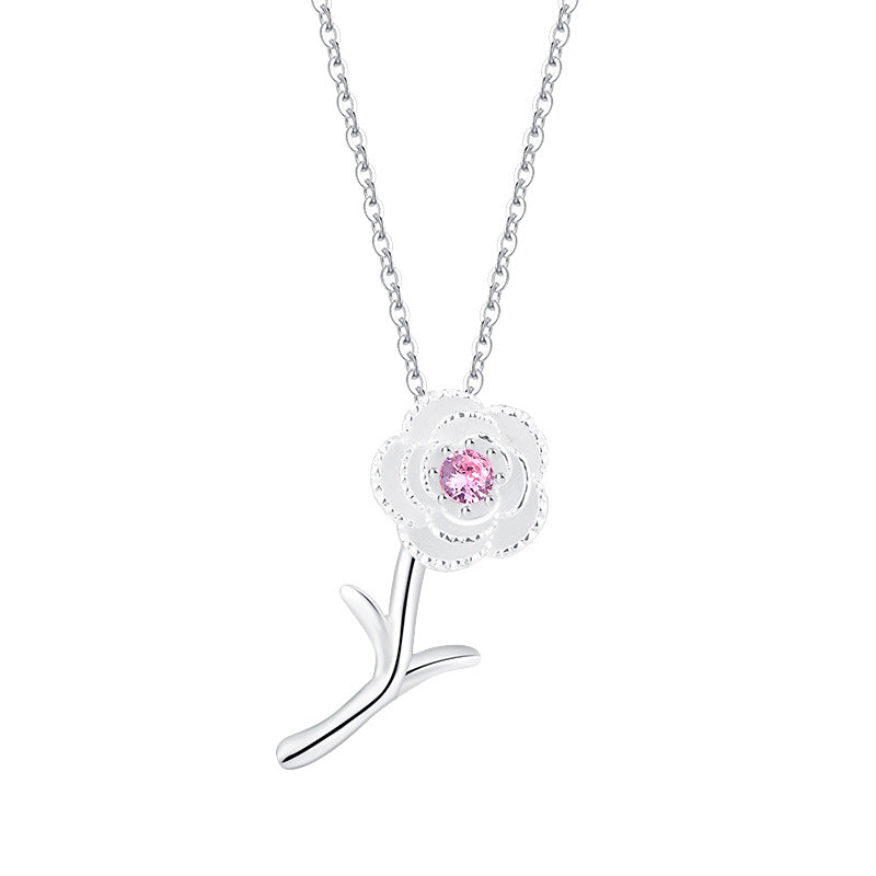 KAVİO Sterling Silver 925 Cherry Blossom Necklace Women's Sweet Ins Versatile Collar Chain Jewelry