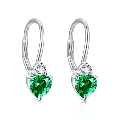 KAVİO 925 Sterling Silver Hypoallergenic Heart Zirconia Earrings Birthstone Jewelry for Women
