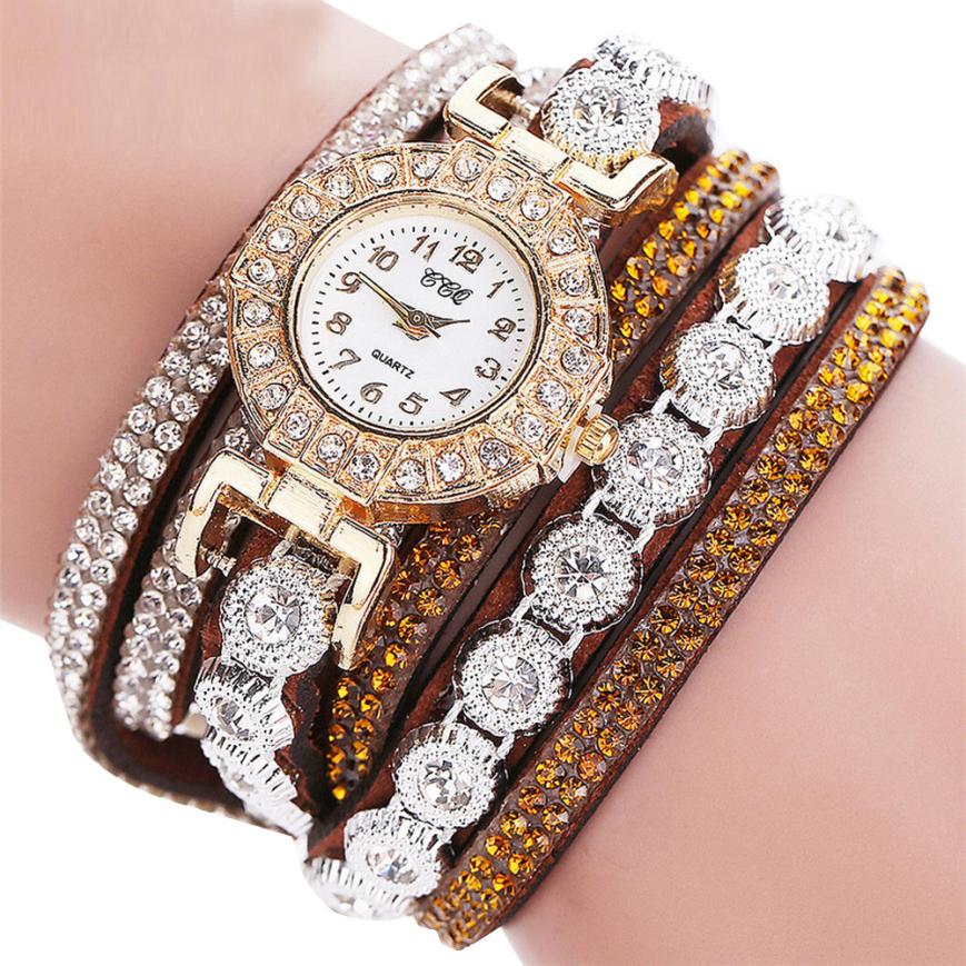 KAVİO Relogio masculino Women Quartz Women PU Leather Rhinestone Watch Bracelet Watches