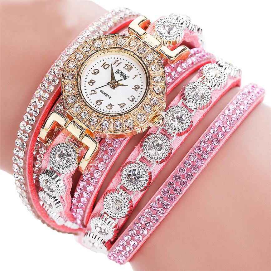 KAVİO Relogio masculino Women Quartz Women PU Leather Rhinestone Watch Bracelet Watches