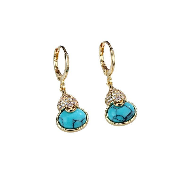 KAVİO Retro Affordable Luxury Fashion Turquoise Gourd Earrings Premium Earrings And Necklace Set